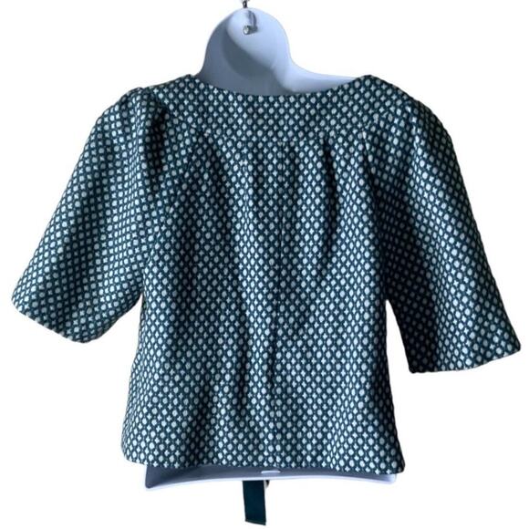 Elevenses Wool Cropped Front Tie Top Women Size 4 3/4 Sleeves Tweed Green White - Picture 2 of 10